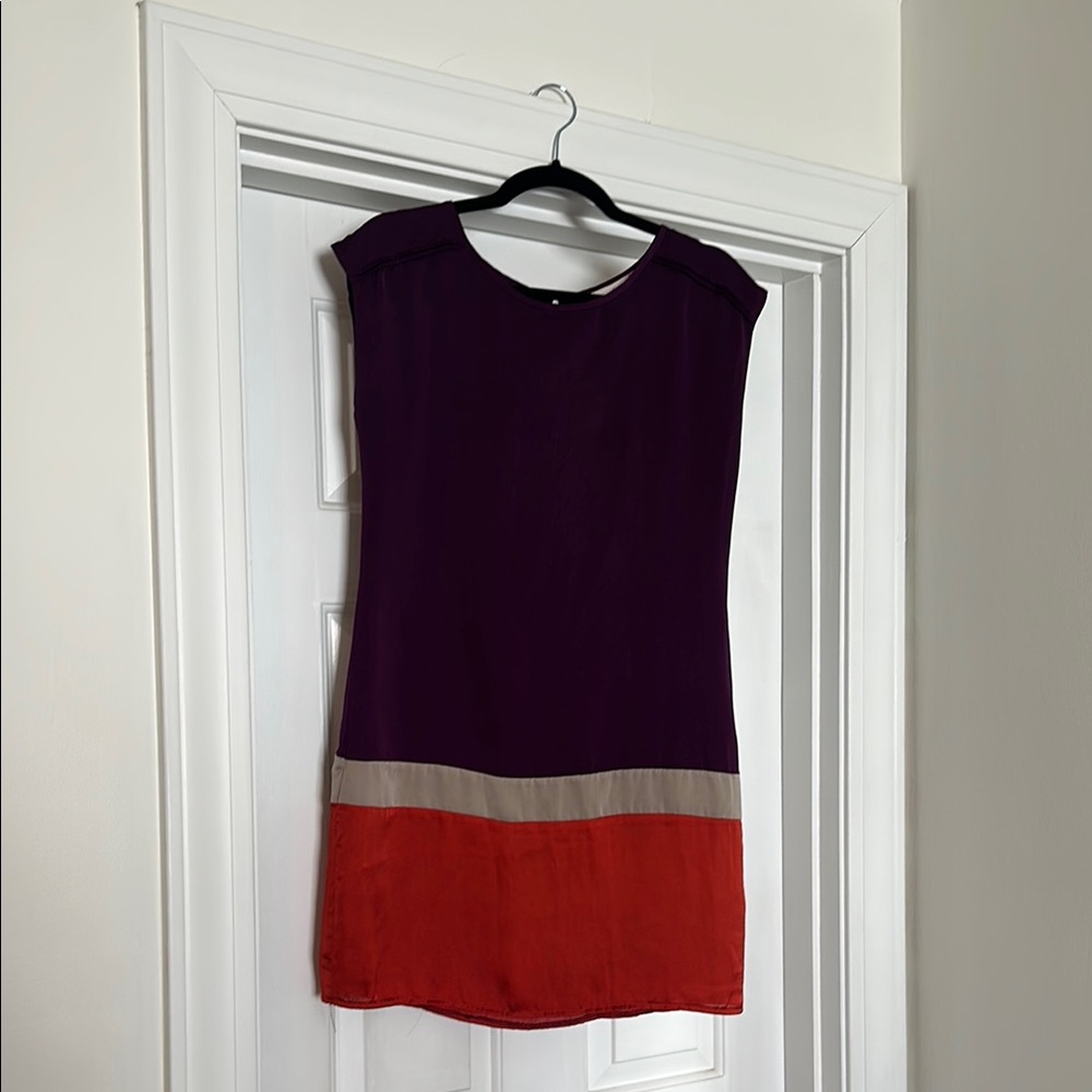 Purple and Orange Silk Colorblock Dress